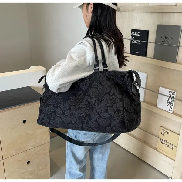 Design Floral Embossed Black Duffle Bag - 31