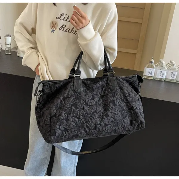 Design Floral Embossed Black Duffle Bag - 16