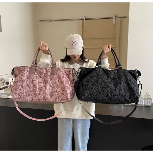 Design Floral Embossed Black Duffle Bag - 19
