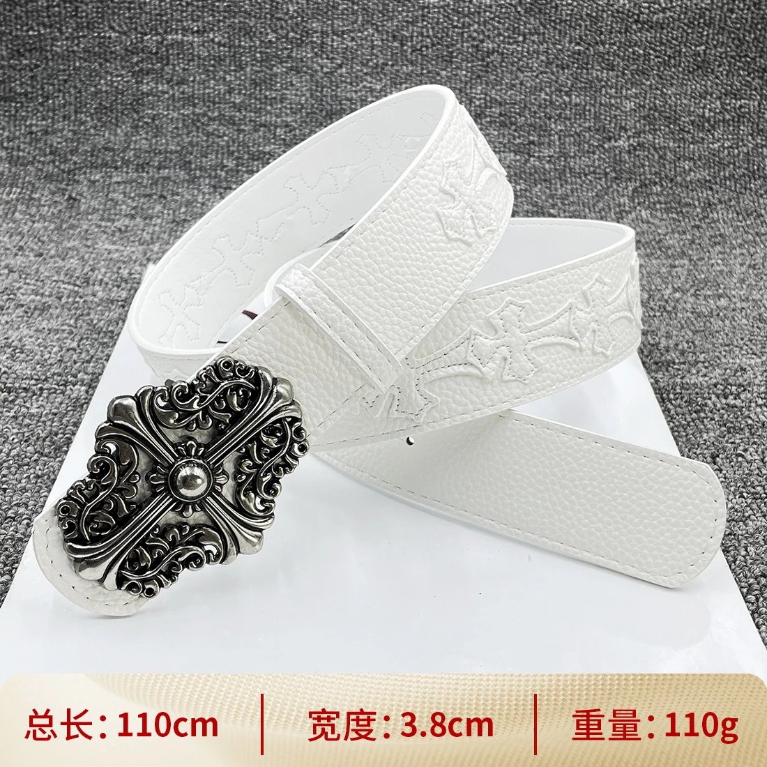 White cross on white background 110cm Flower cross waist belt