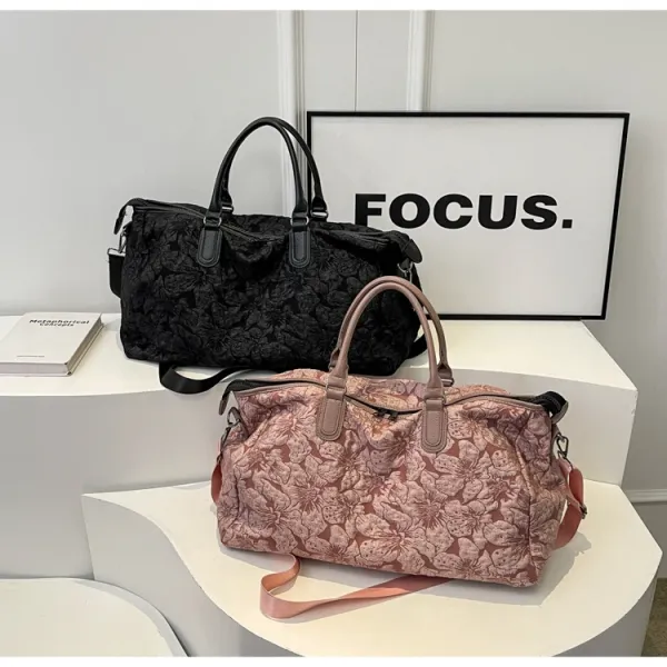 Design Floral Embossed Black Duffle Bag - 10