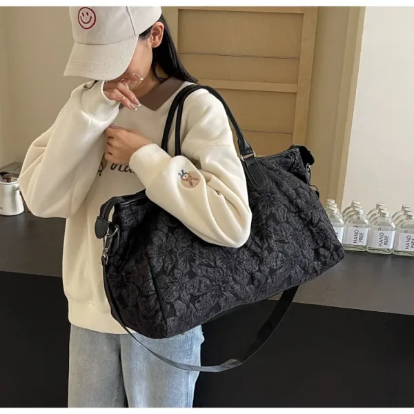 Design Floral Embossed Black Duffle Bag - 24