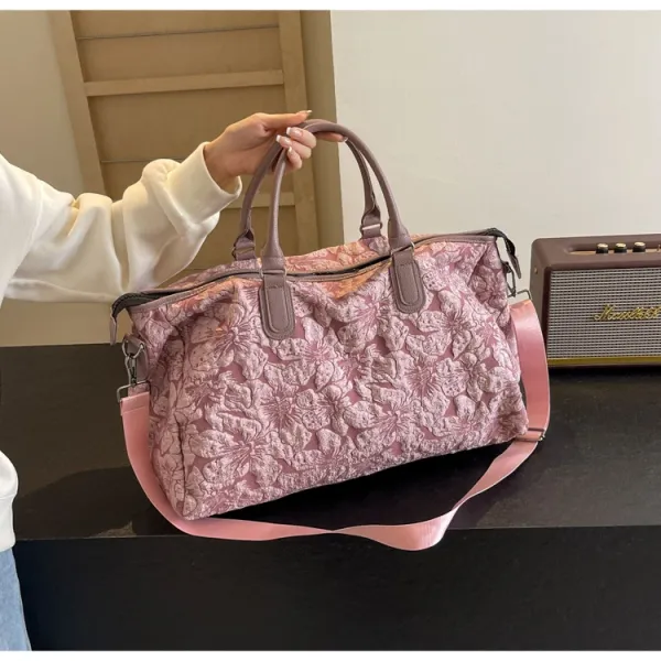 Design Floral Embossed Black Duffle Bag - 11
