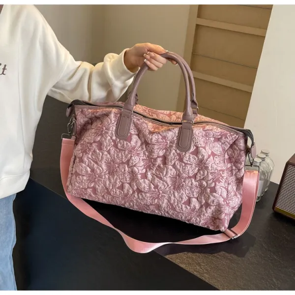 Design Floral Embossed Black Duffle Bag - 12