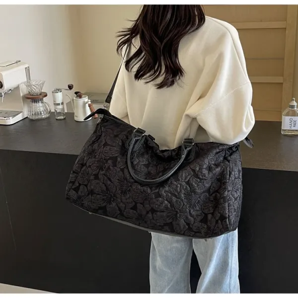 Design Floral Embossed Black Duffle Bag - 26