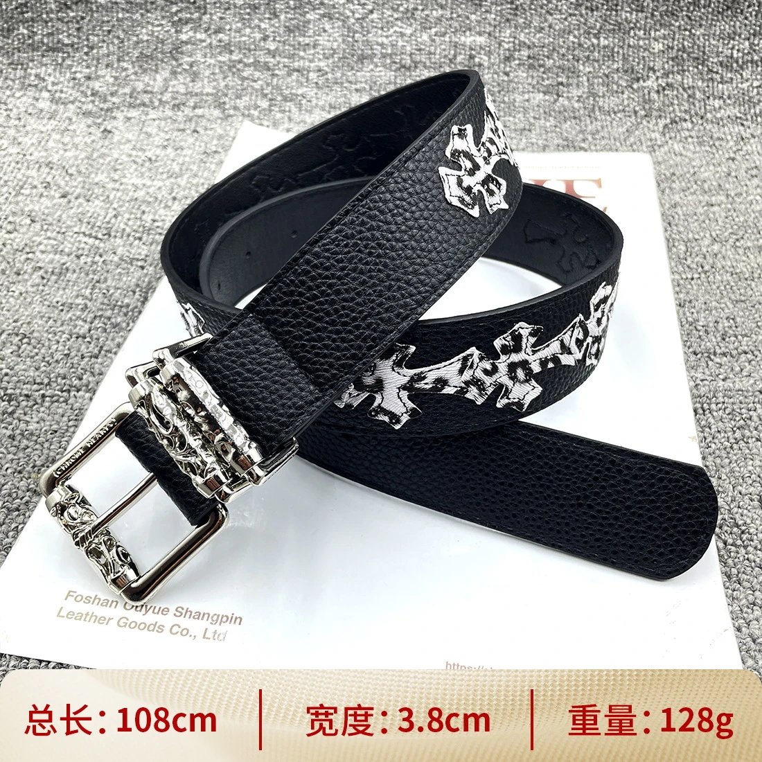 15 black and white spotted cross 108cm cross waist belt
