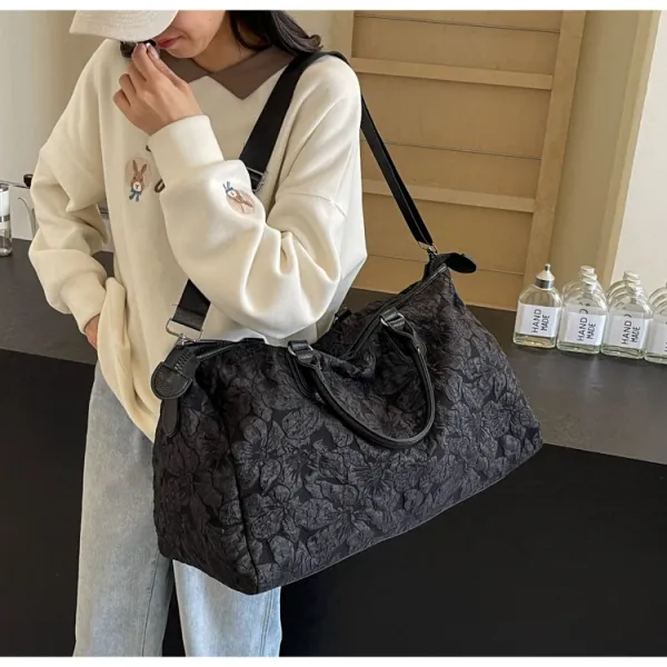 Design Floral Embossed Black Duffle Bag - 25