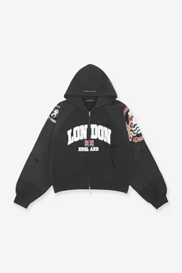 thumbnail for GRALZ project niche fashion brand embroidered medallion fake two washed distressed spoiled zip-up hoody jacket