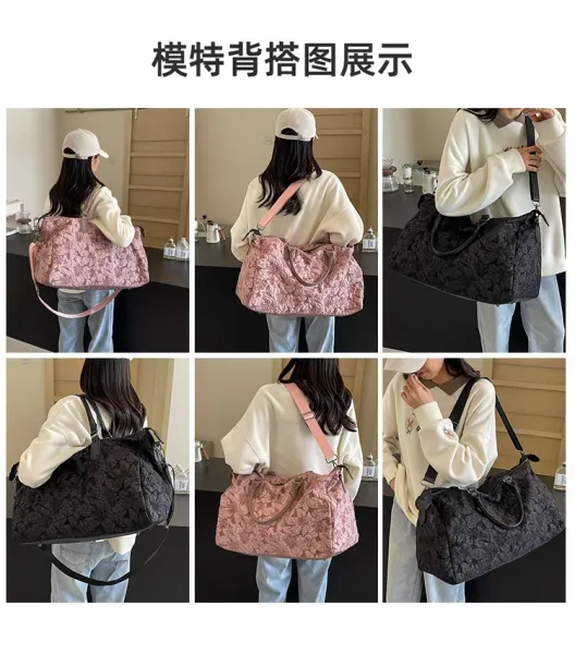Design Floral Embossed Black Duffle Bag - 9