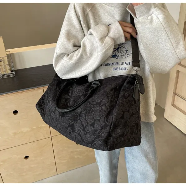 Design Floral Embossed Black Duffle Bag - 32