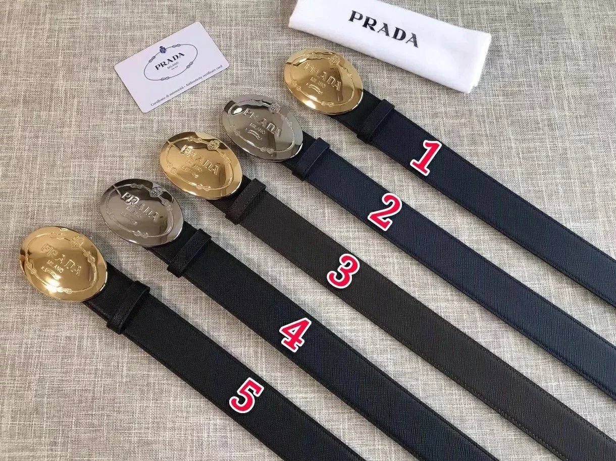 Prada Premium Leather Belt with Copper Buckle