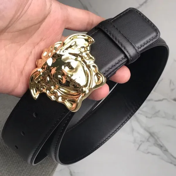 Versace Medusa Head Buckle Leather Belt Black - 10