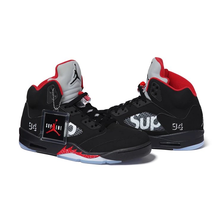 In Stock SUPREME X NIKE AIR JORDAN 5 AJ5 Collaboration Basketball Shoes 824371-001