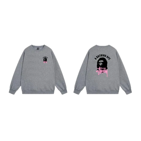 Stussy x A Bathing Ape Logo Graphic Beige Hoodie - 19