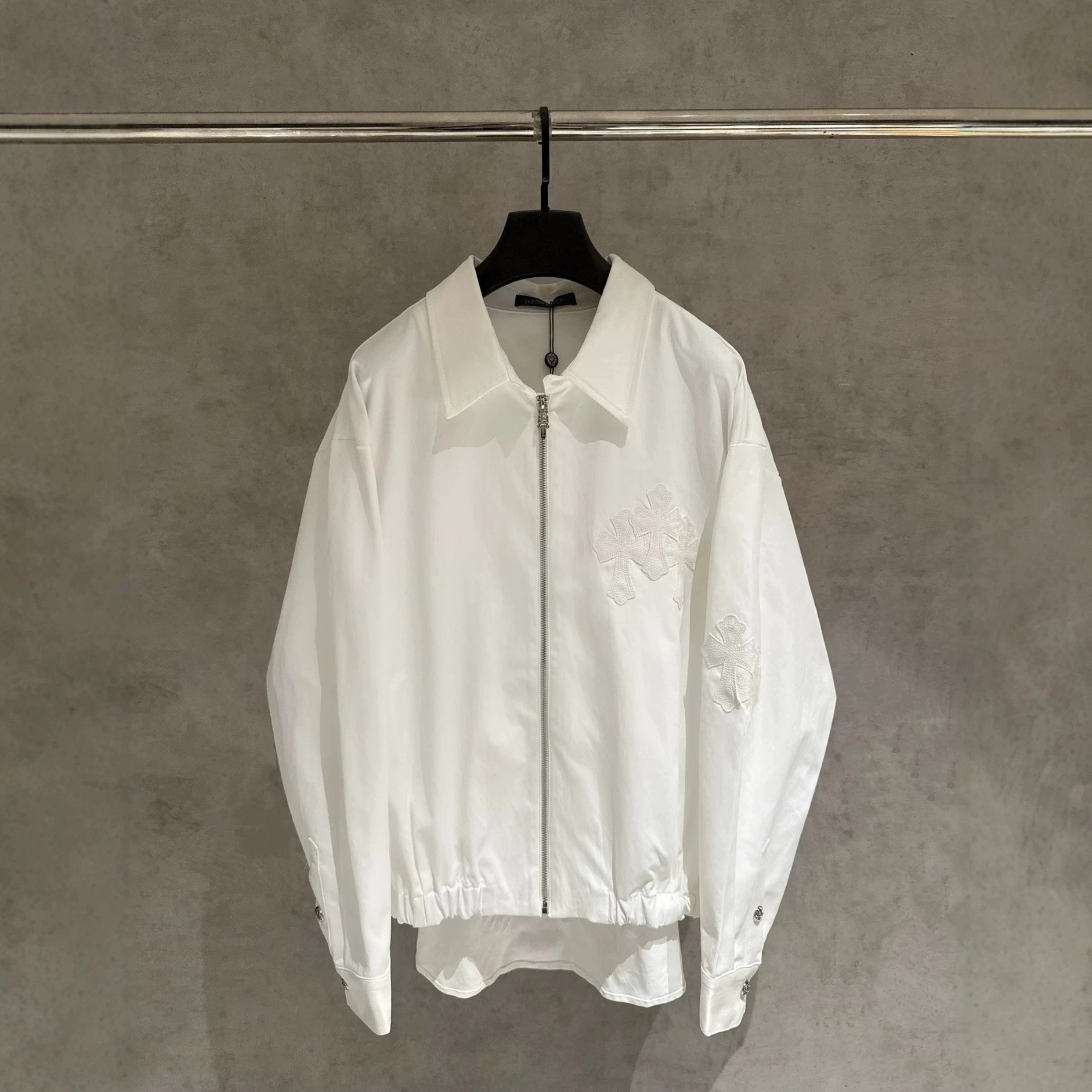 White Embroidered Cross Zip-Up