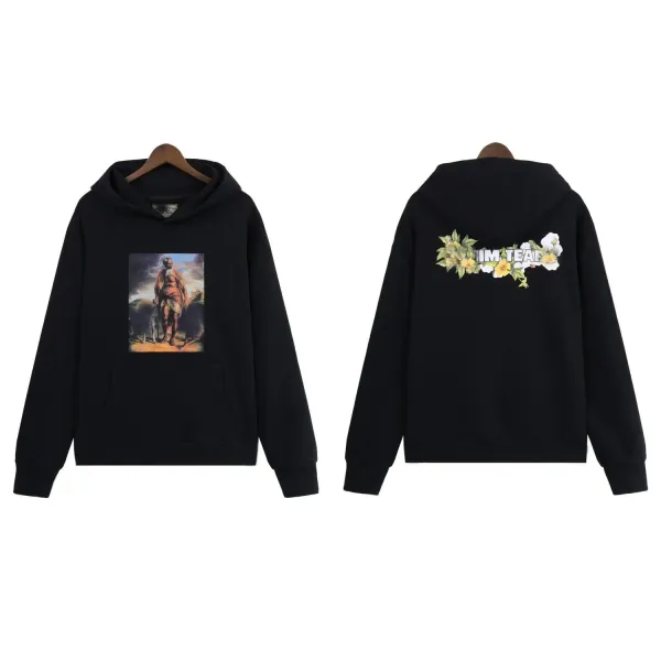 IM TEAR Floral Saint Print Black Hoodie - 1