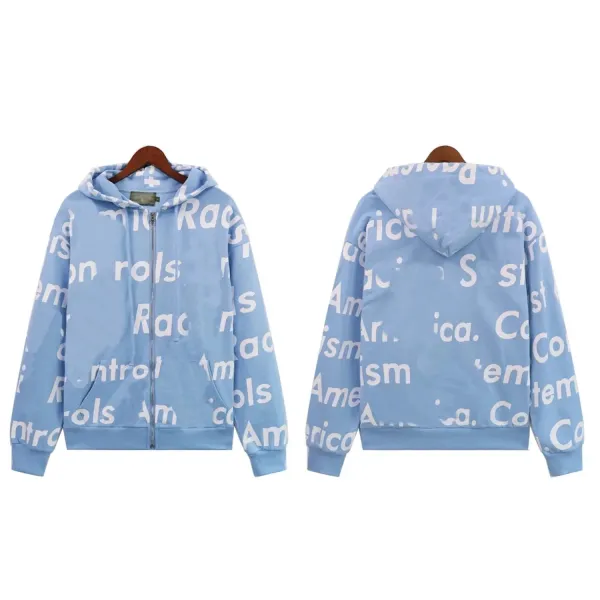 Off-White™ 'Racism' Allover Print Zip-Up Hoodie Light Blue - 1