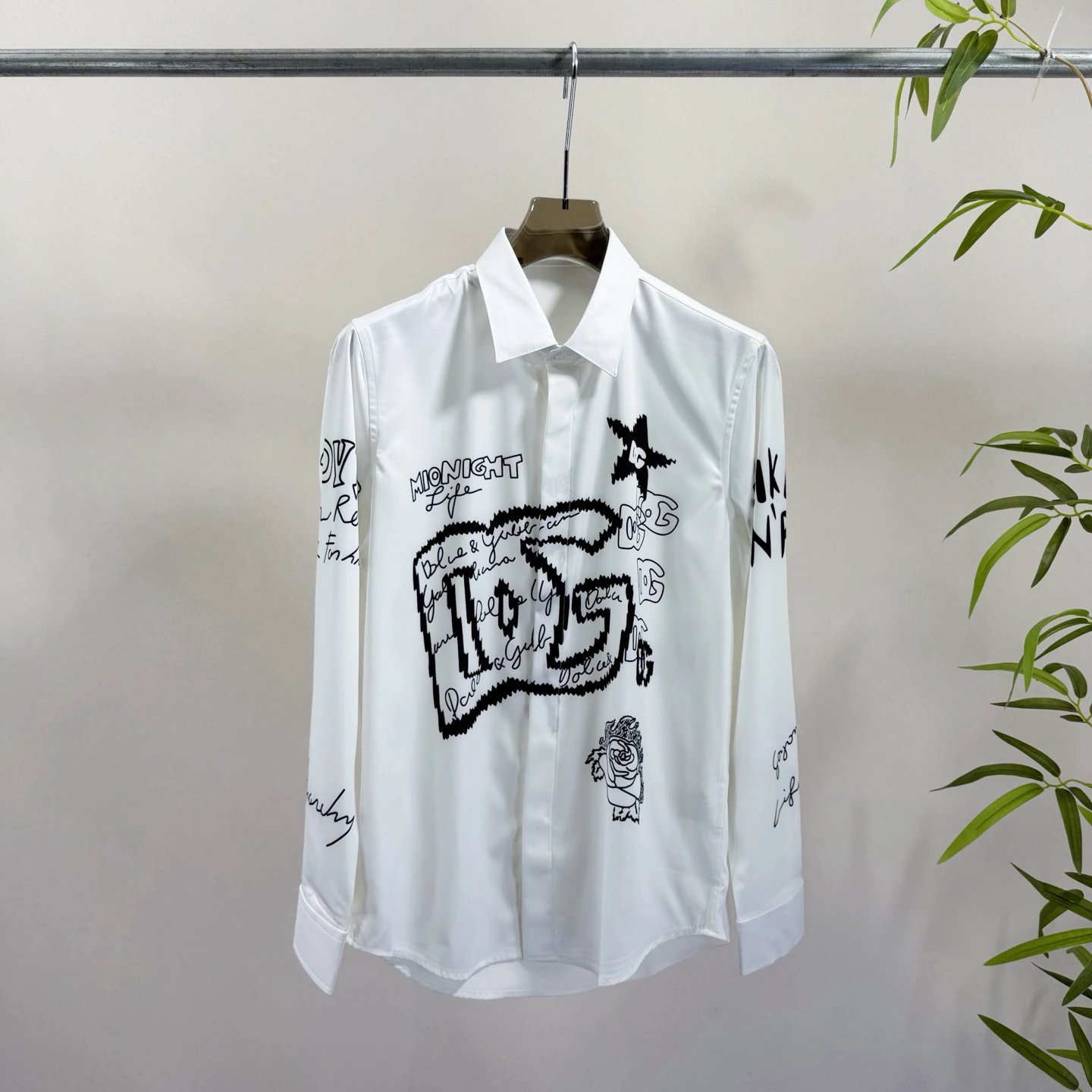 White Graffiti Print Long Slee