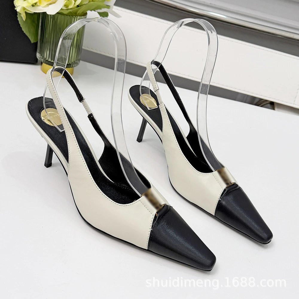 Leather Heels Black White Poin