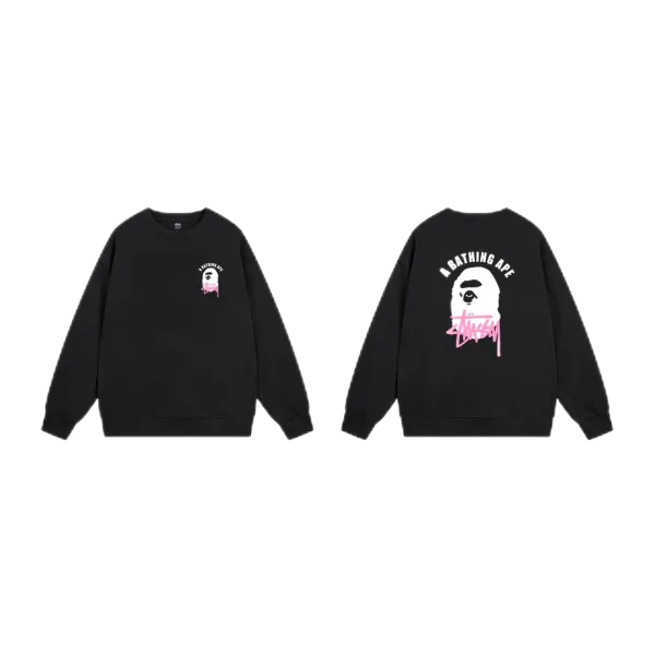 Stussy x A Bathing Ape Logo Graphic Beige Hoodie - 22