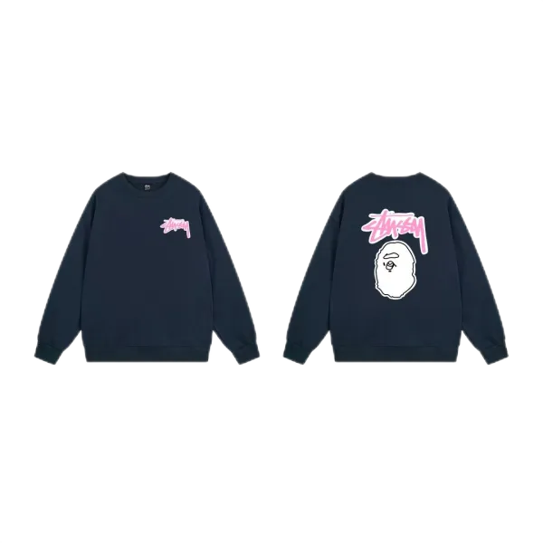 Stussy x A Bathing Ape Logo Graphic Beige Hoodie - 27