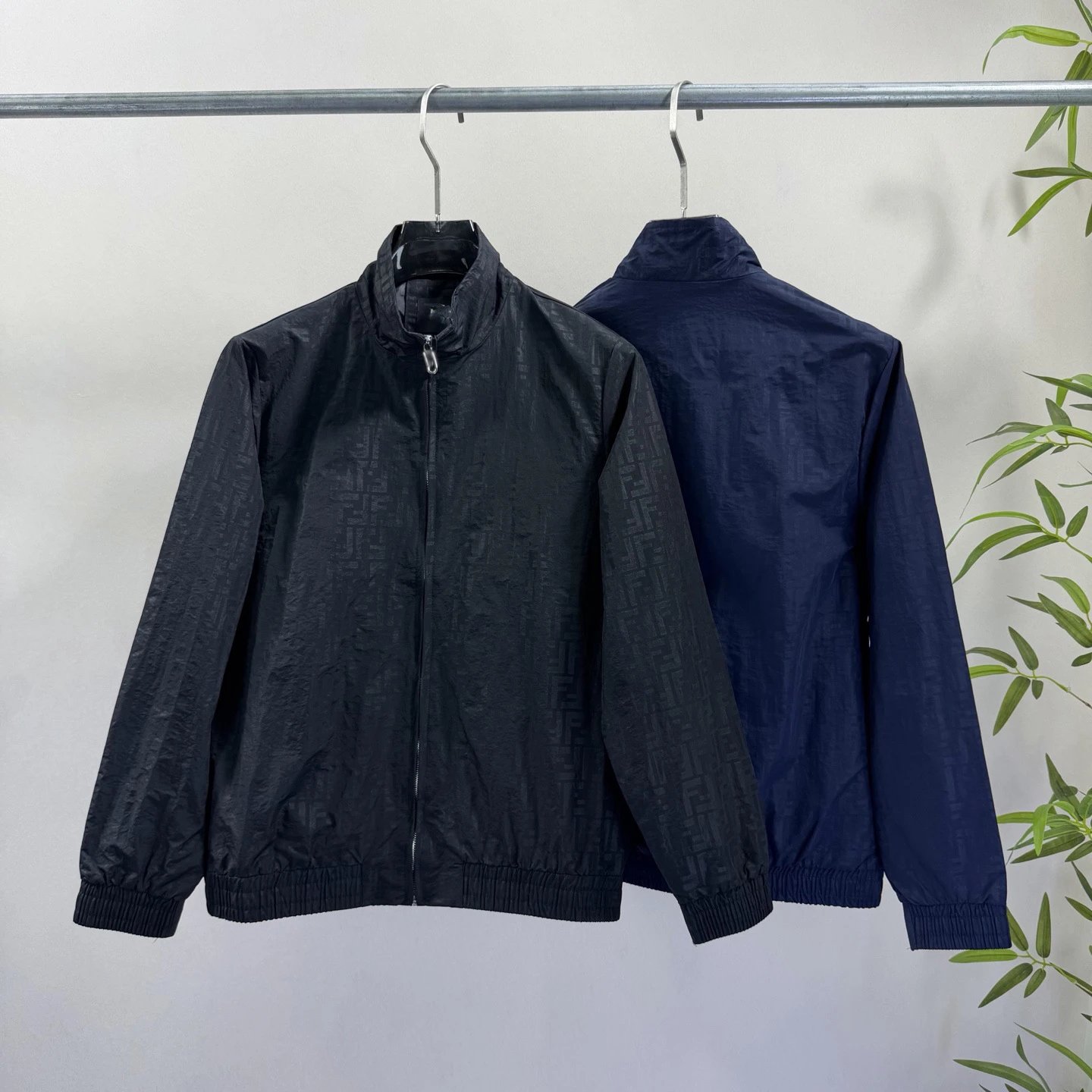Black Patterned Zip-Up Bomber 