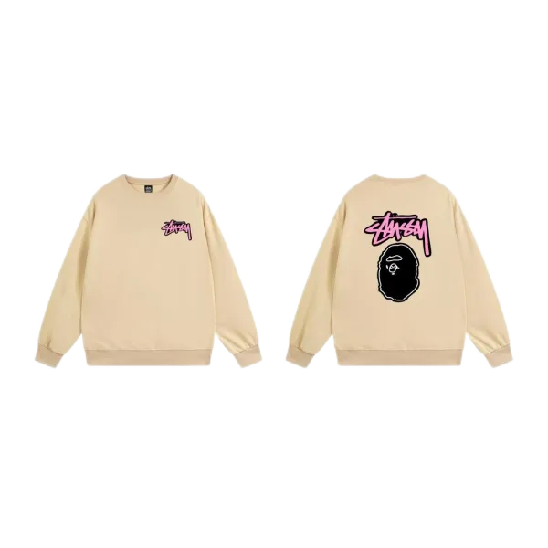 Stussy x A Bathing Ape Logo Graphic Beige Hoodie - 25