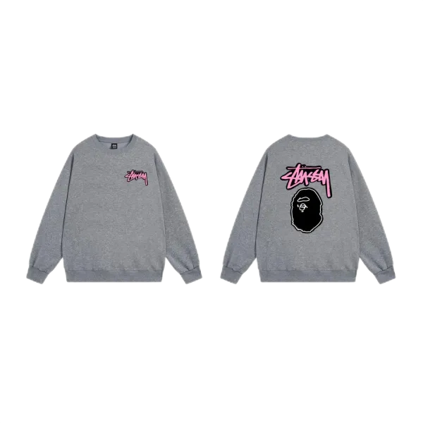 Stussy x A Bathing Ape Logo Graphic Beige Hoodie - 24