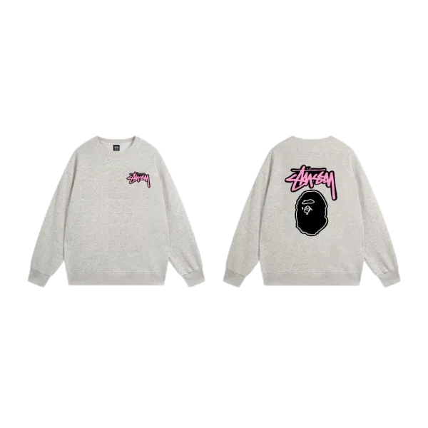 Stussy x A Bathing Ape Logo Graphic Beige Hoodie - 26