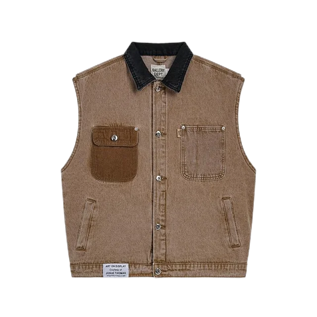 Gallery Dept. Vests Denim Utility Vest with Contrast Collar and Patch Pockets product detail image 1
