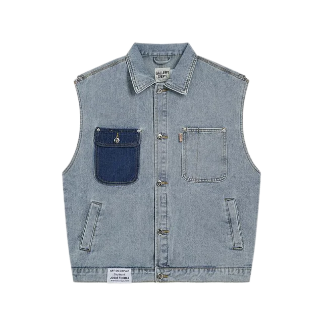 Gallery Dept. Vests Denim Utility Vest with Contrast Collar and Patch Pockets product detail image 3