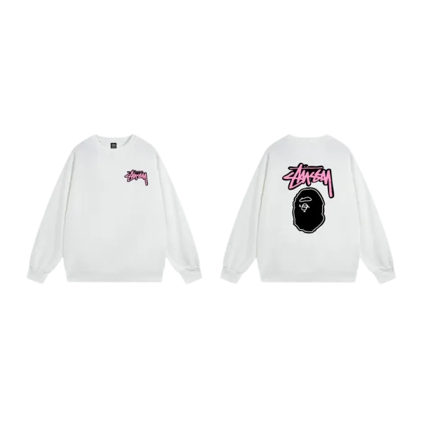 Stussy x A Bathing Ape Logo Graphic Beige Hoodie - 23