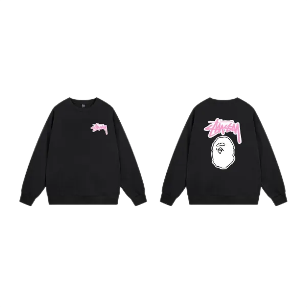 Stussy x A Bathing Ape Logo Graphic Beige Hoodie - 28