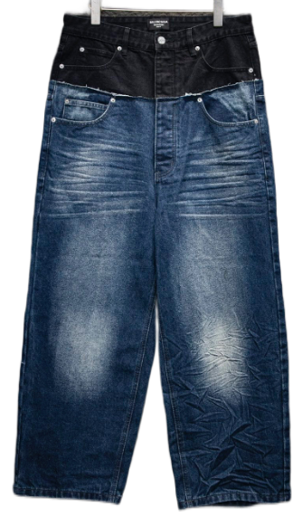 Design Two-Tone Distressed Wide-Leg Jeans Blue - 1