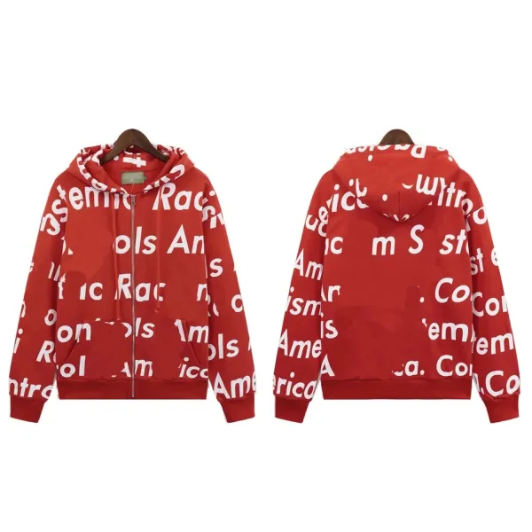 Comme des Garçons Play x Supreme Red All-Over Text Print Zip-Up Hoodie - 1