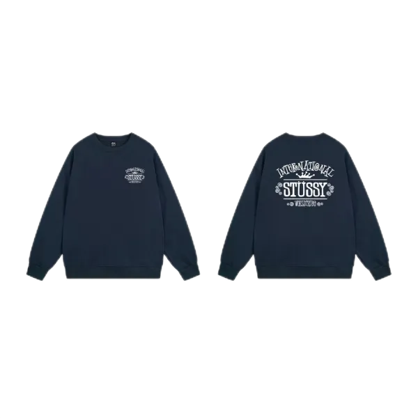 Stussy International Logo Crewneck Sweatshirt Navy Hoodie - 27