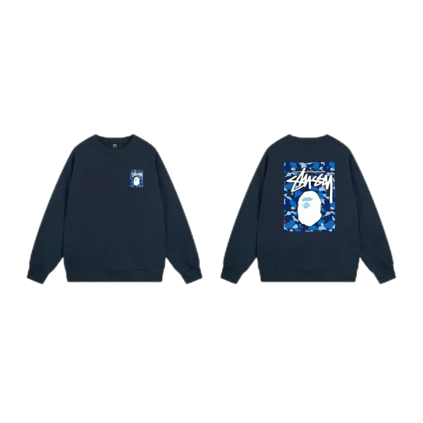 Stussy International Logo Crewneck Sweatshirt Navy Hoodie - 35