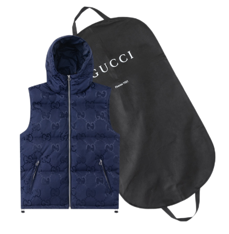 Gucci GG Monogram Navy Down Jacket with Hood - 8