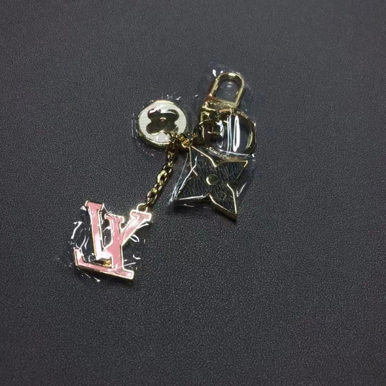 Lv Monogram Pink Metal Keychai