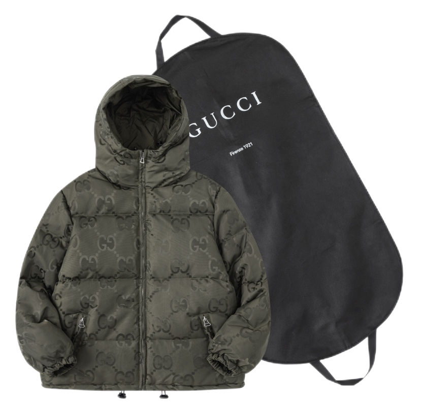 Gucci GG Monogram Navy Down Jacket with Hood - 2
