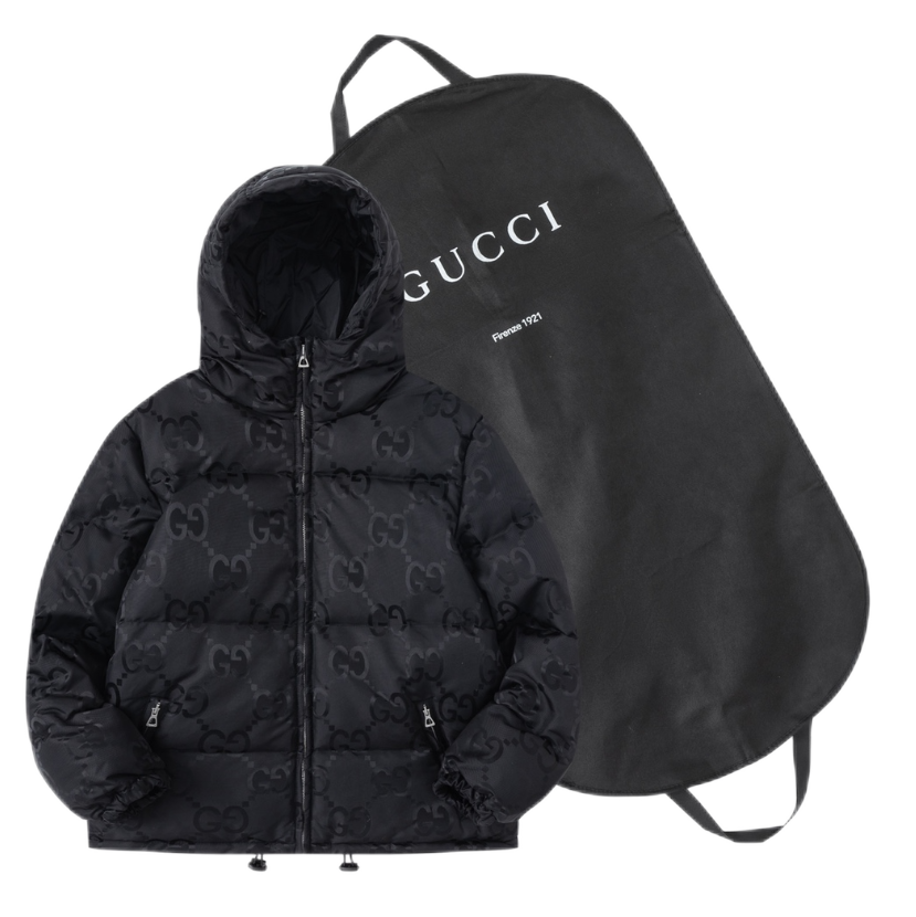 Gucci GG Monogram Navy Down Jacket with Hood - 10