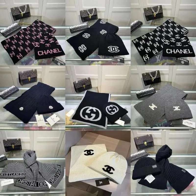 Chanel CC Logo Beanie & Scarf 