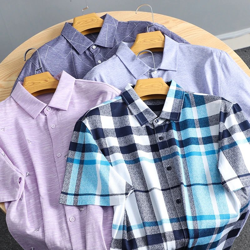Lyocell Rayon Elastic Summer Men's Short Sleeve Shirt