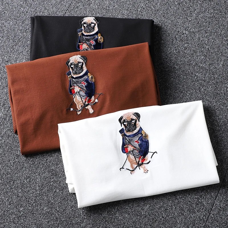 Designer Dog Embroidery Crew Neck T-Shirt