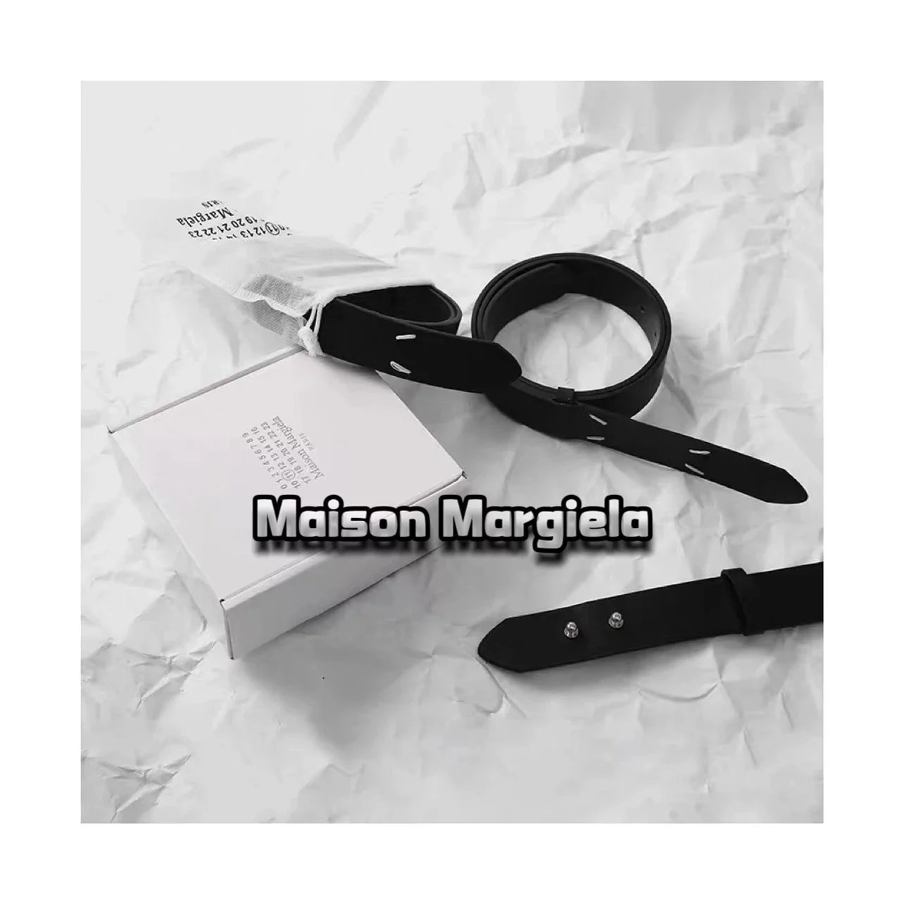 Trendy item All in one package】High Quality Margiela MM6 Pu Leather Quadrangle Hand-stitched Black Belt Pin Buckle Belt