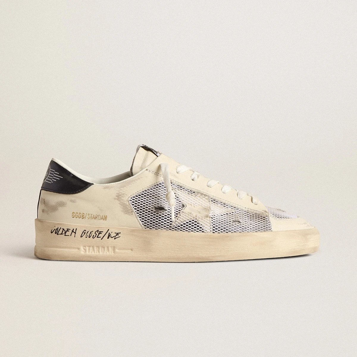 Golden Goose/GGDB Stardan in white leather and mesh with white leather star