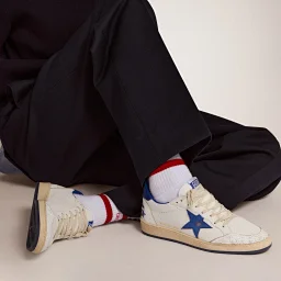 thumbnail for Golden Goose/GGDB Ball Star in white nappa with blue star and heel tab