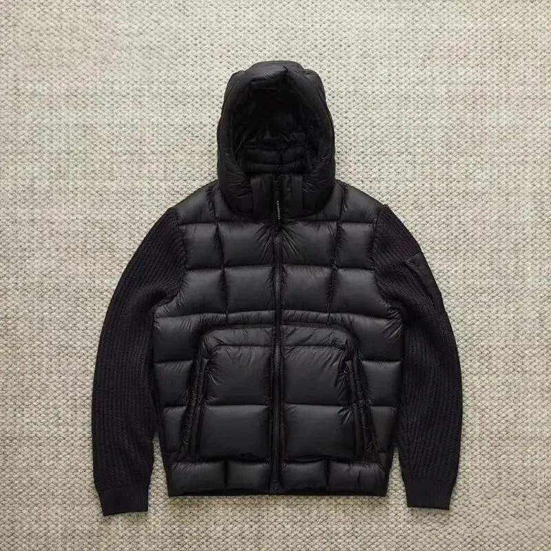 CP Knitted Spliced Down Jacket (90% White Duck Down) - Matte Black