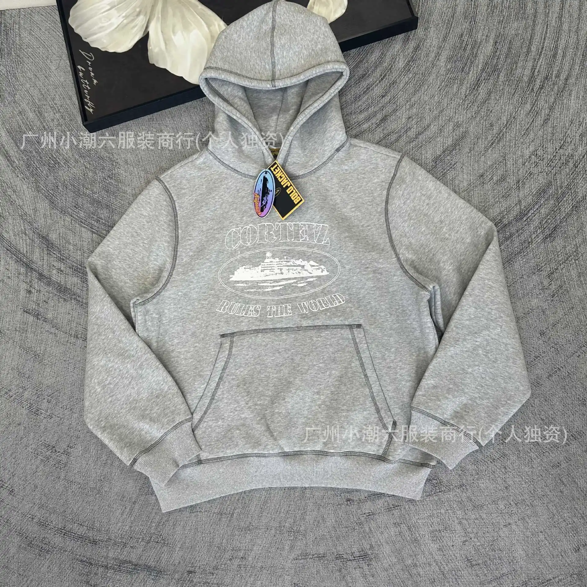 Corteiz Alcatraz retro print beauty high street loose cardigan hooded sweatshirt casual trousers suit for men