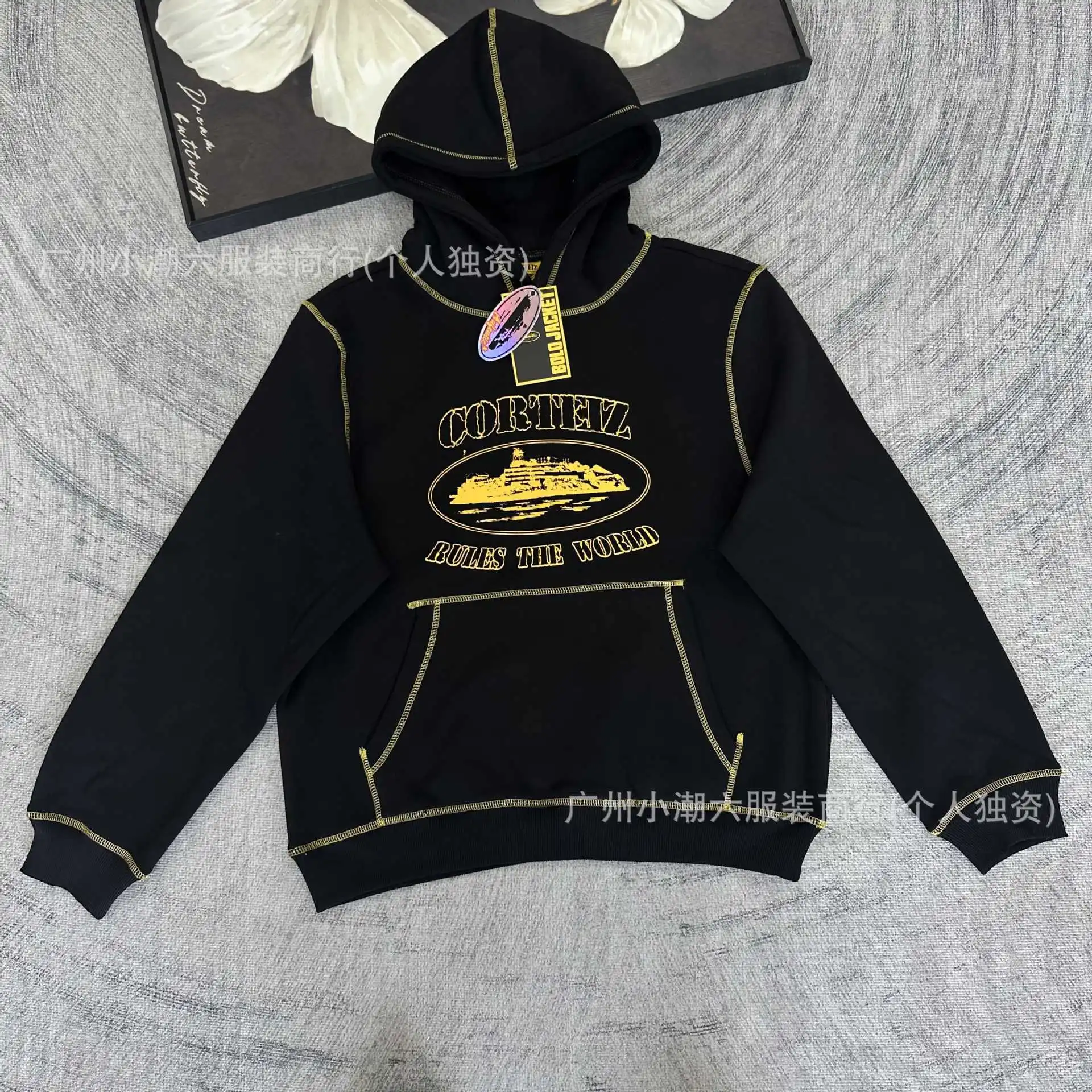 Corteiz Alcatraz retro print beauty high street loose cardigan hooded sweatshirt casual trousers suit for men
